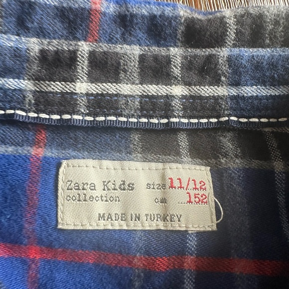 3/27$ NWOT Zara Kids Blue Plaid Button Down Flannel Shirt size 11/12 - Picture 4 of 5